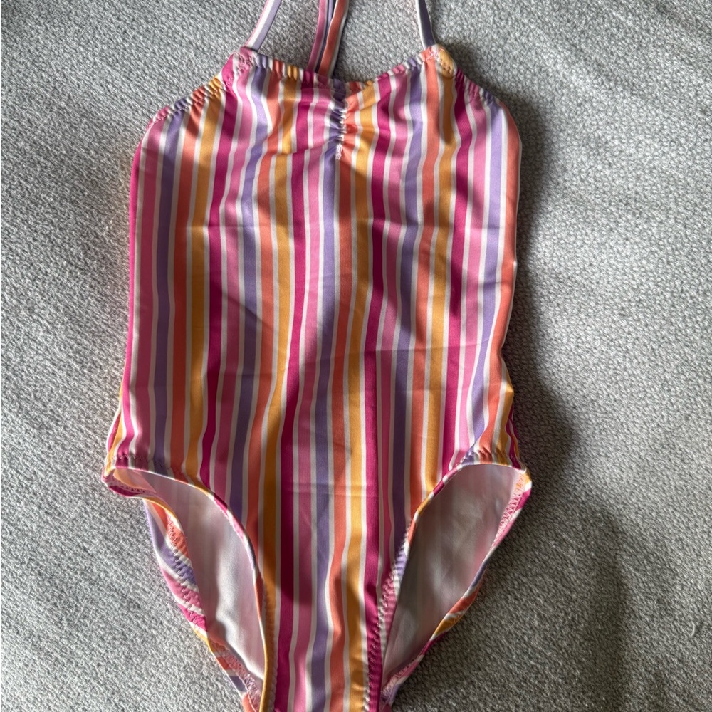 Zara Pink and Orange Striped Swimsuit